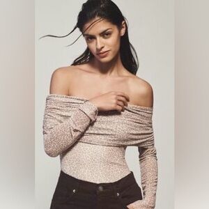Anthropologie Leopard Off-Shoulder Bodysuit